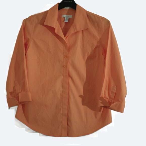 Chico's apricot non iron rolled sleeves shirt blouse 100% cotton size 1 - Picture 1 of 11